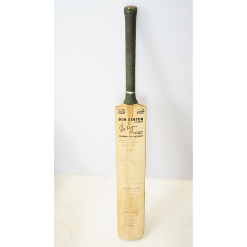 383 - Vintage Don Kenyon autograph handmade cricket bat signed by West Indies team, 1963, Australia, 1964,... 