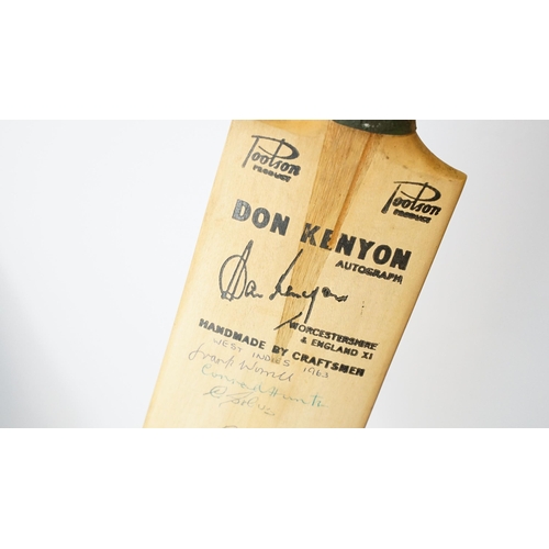 383 - Vintage Don Kenyon autograph handmade cricket bat signed by West Indies team, 1963, Australia, 1964,... 