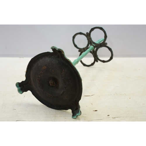 320 - Late 19th century French aesthetic movement wrought iron umbrella / stick stand, with four enclosure... 