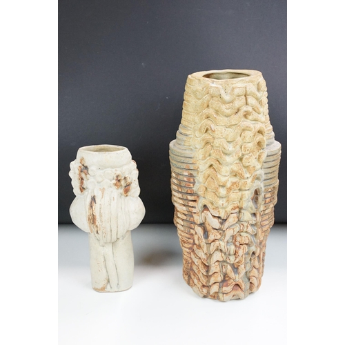 66 - Two vintage Bernard Rooke Pottery vases, tallest H 32cm, smallest H 22cm, together with six Stoke Ga... 