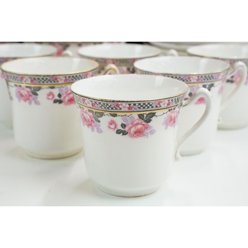 67 - Grafton China collection of 'Rose Neore' floral bordered items to include seven tea cups, twelve sau... 