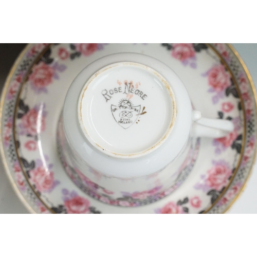 67 - Grafton China collection of 'Rose Neore' floral bordered items to include seven tea cups, twelve sau... 