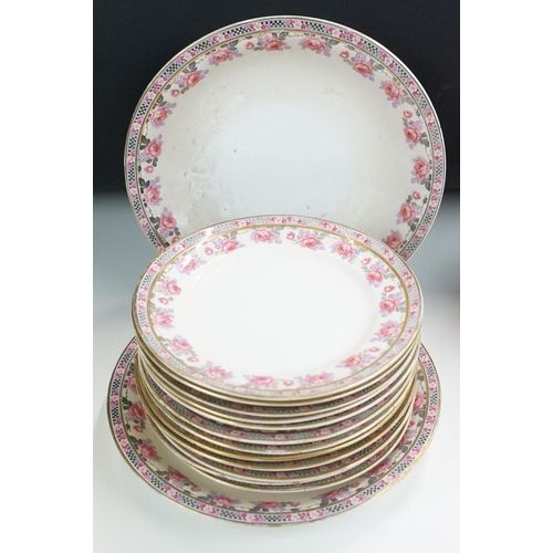 67 - Grafton China collection of 'Rose Neore' floral bordered items to include seven tea cups, twelve sau... 