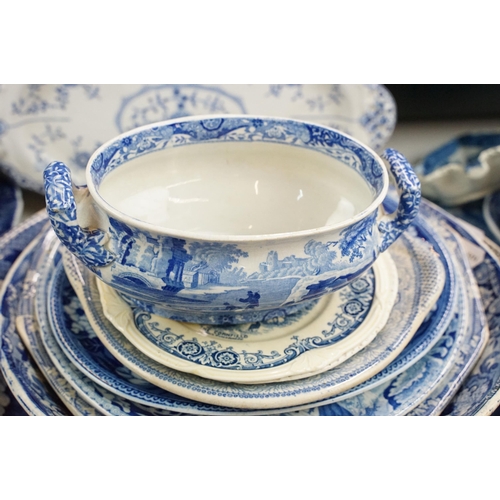 69 - Large varied assortment of Blue and white China pieces of many sizes to include Spode, Wedgwood, Spo... 