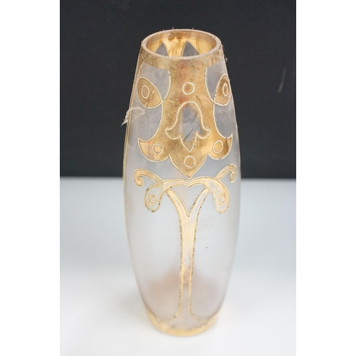 74 - Selection of glass pieces to include an Art Nouveau gilded bud vase, H18.5cm, Bohemian Cranberry ena... 