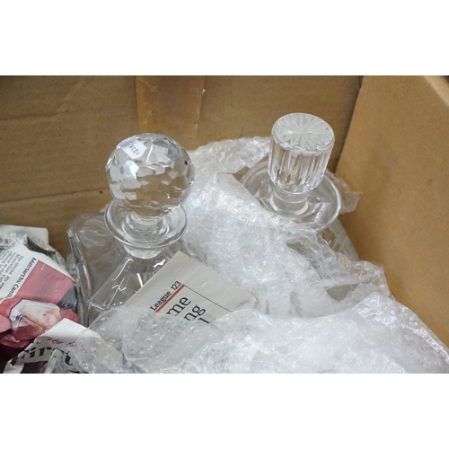 76 - Boxes of various cut glass to include decanters, glasses etc from Stuart Crystal and others (2 boxes... 