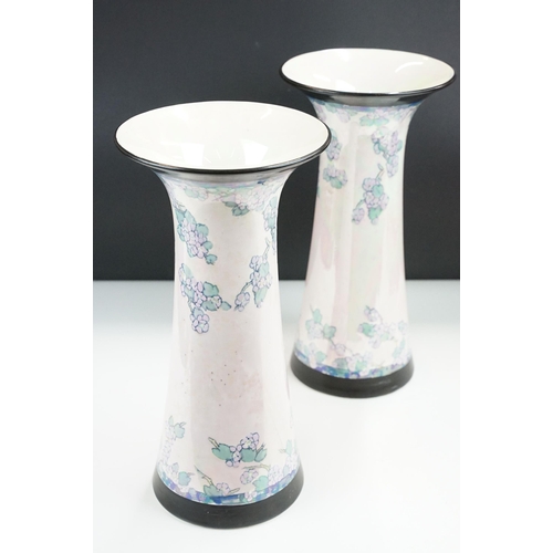 78 - Pair of Royal Doulton large opalescent lustre floral and black border vases H 35.5cm together with a... 