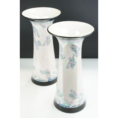 78 - Pair of Royal Doulton large opalescent lustre floral and black border vases H 35.5cm together with a... 