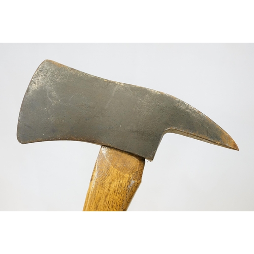 329 - Vintage axe and sickle scythe cutter, wooden handles, no makers marks.