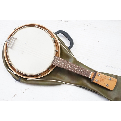 330 - Two banjos, one boxed and one in soft case, No makers marks