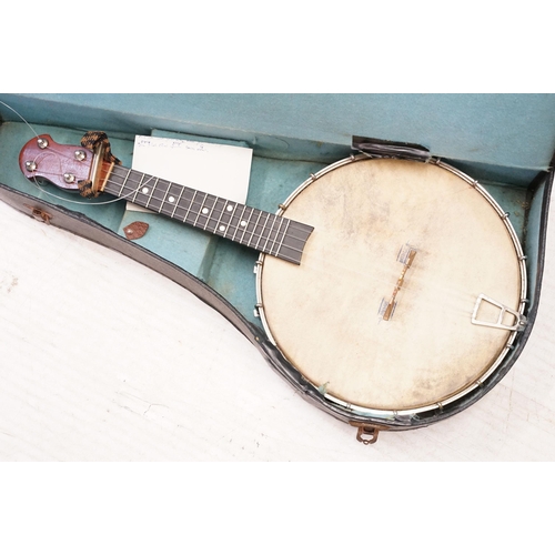 330 - Two banjos, one boxed and one in soft case, No makers marks