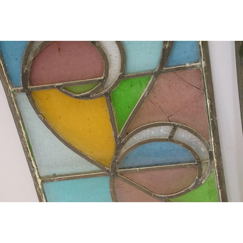 337 - Three stained glass windows, one rectangular H 39.5cm x W 35cm, two arched, H 69.5cm W 29cm