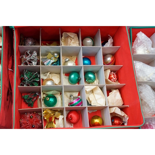 347 - Large selection of vintage Christmas Baubles (3 canvas boxes) and a set of Vintage Santa Claus strin... 