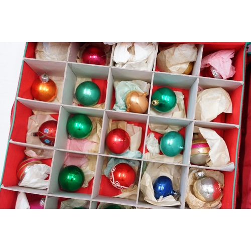 347 - Large selection of vintage Christmas Baubles (3 canvas boxes) and a set of Vintage Santa Claus strin... 