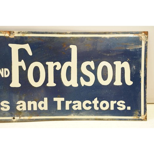 312A - Enamel Sign - Ford and Fordson Cars, Trucks and Tractors having a blue ground with white lettering. ... 