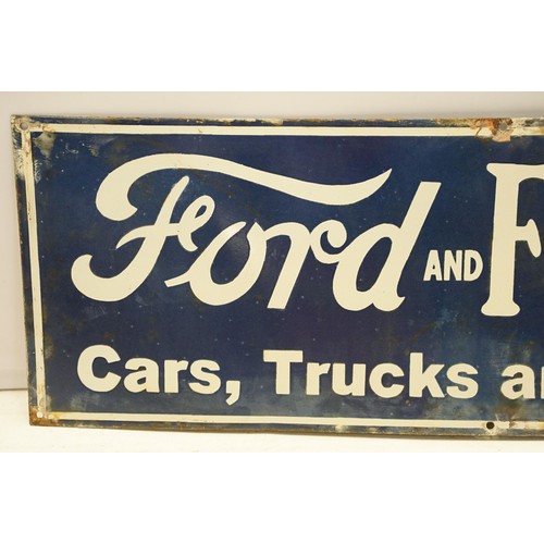 312A - Enamel Sign - Ford and Fordson Cars, Trucks and Tractors having a blue ground with white lettering. ... 