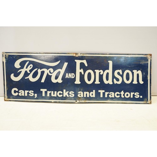 312A - Enamel Sign - Ford and Fordson Cars, Trucks and Tractors having a blue ground with white lettering. ... 