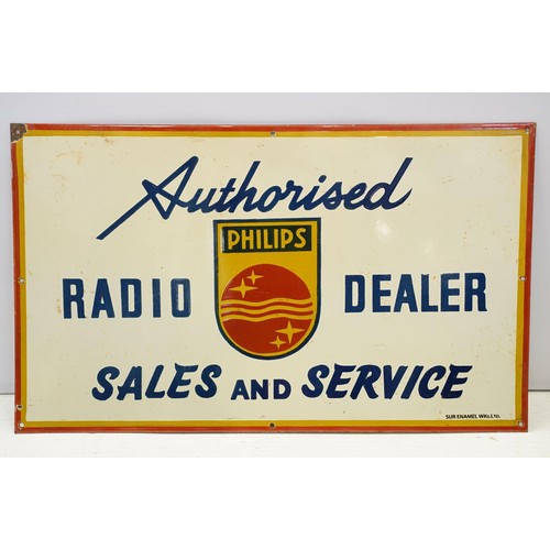 313A - Enamel Sign - Philips Authorised Radio Dealer sign having a white ground with blue lettering and red... 