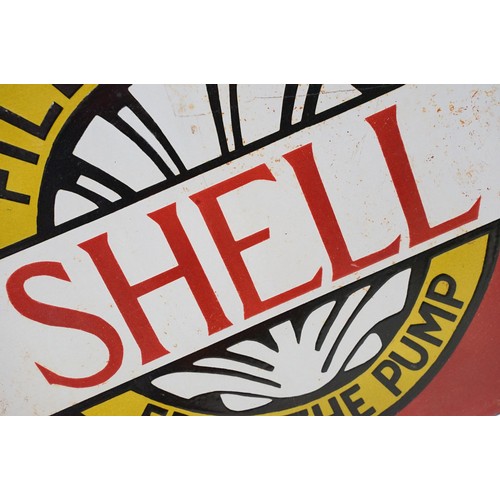 314A - Enamel sign - Fill Up With Shell having a red ground with clam shell design. Measures 46 x 46cm.