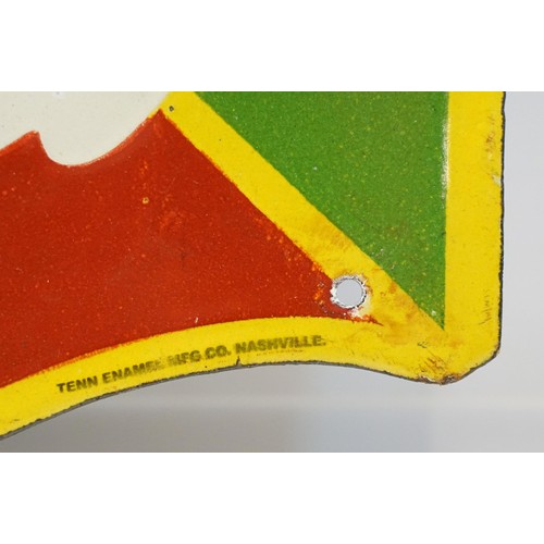 315A - Enamel Sign - Fountain Service Drink Coca - Cola of shield form with a green and red ground. Measure... 