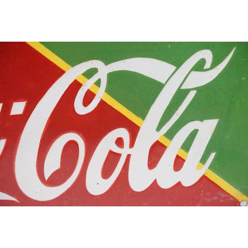 315A - Enamel Sign - Fountain Service Drink Coca - Cola of shield form with a green and red ground. Measure... 