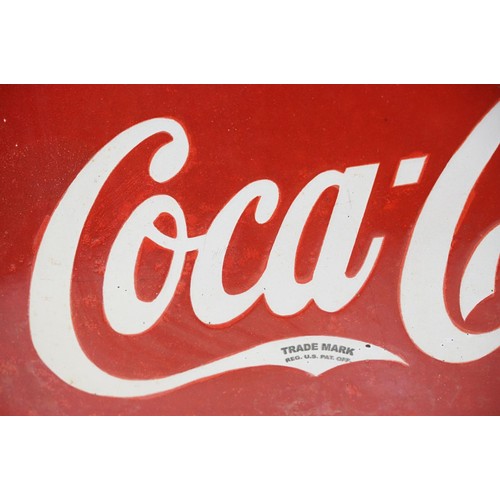 315A - Enamel Sign - Fountain Service Drink Coca - Cola of shield form with a green and red ground. Measure... 