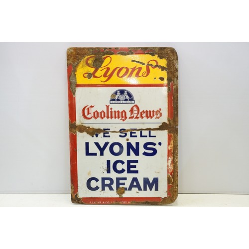 311 - Lyons Cooling News, 'We Sell Lyons' Ice Cream' enamel sign, 92 x 63cm