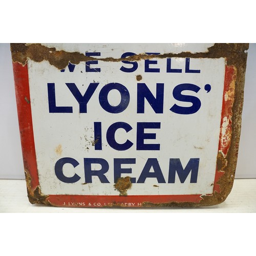 311 - Lyons Cooling News, 'We Sell Lyons' Ice Cream' enamel sign, 92 x 63cm