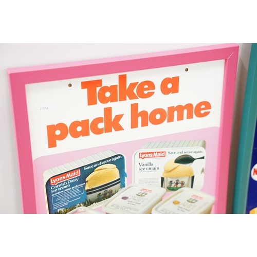 310 - Lyons Maid vintage enamel 'take a pack home'  ice cream enamel sign. Framed. Measures 79 x 28cm.