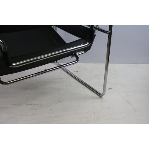 565 - Wassily style tubular steel and black leatherette chair, in the manner of Marcel Breuer, 73cm high x... 