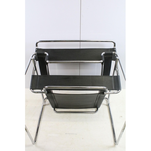 565 - Wassily style tubular steel and black leatherette chair, in the manner of Marcel Breuer, 73cm high x... 