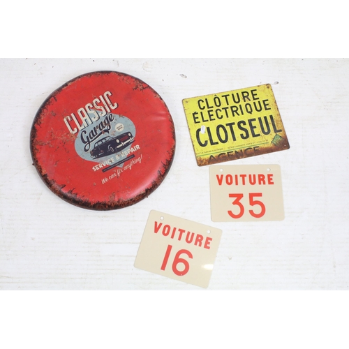 423 - Cloture Electrique Clotseul Agence metal sign, Voiture 16 & Voiture 35 signs, padded Classic garage ... 