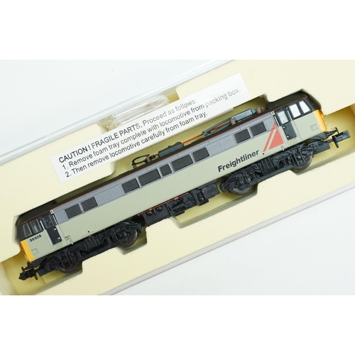 22 - Two cased Dapol N gauge locomotives to include ND099P Class 86 86606 Triple Grey Freightliner and 2D... 