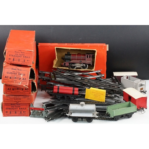 209 - Group of Hornby O gauge model railway to include boxed No 1 501 Clockwork Locomotive in LMS maroon w... 