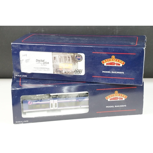 221 - Two boxed Bachmann OO gauge 3 Car DMU sets to include 32-911 Class 108 3 Car DMU BR green with yello... 