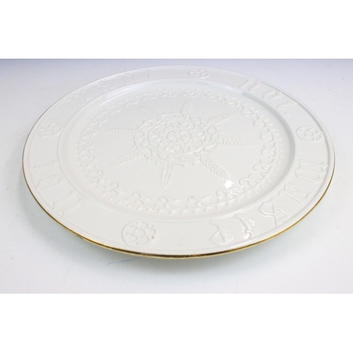 11 - Large white Minton 'Pugins Bread Tray' plate, with the motto 'waste not want not', shape No.430, pro... 