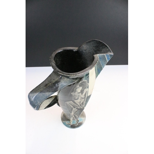 15 - Paul Jackson stylised abstract studio pottery jug 2000 with nude subjects, glazed earthenware, signe... 