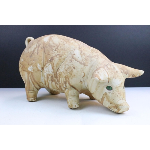 16 - John Bordeaux, Isles of Scilly Pottery pigs, one large pig H 24cm and one smaller money box example,... 