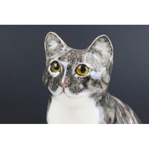 17 - Winstanley grey tabby cat figurine with glass eyes, Size 6, signed to base, H 29cm