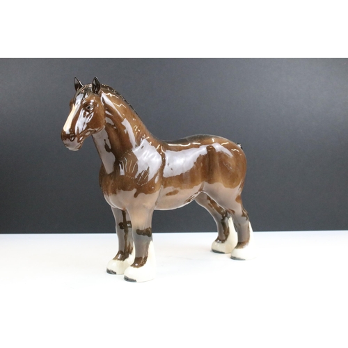 18 - Collection of four Beswick horses to include large shire 'Burnham Beauty' example H 27cm and a small... 