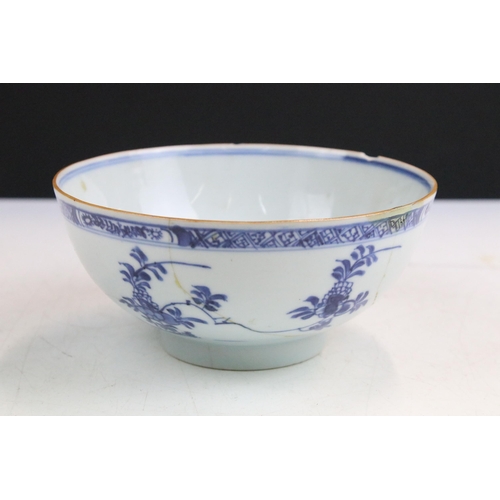 29 - 19th century Chinese blue and white under glazed bowl footed bowl with hand painted florals, border ... 