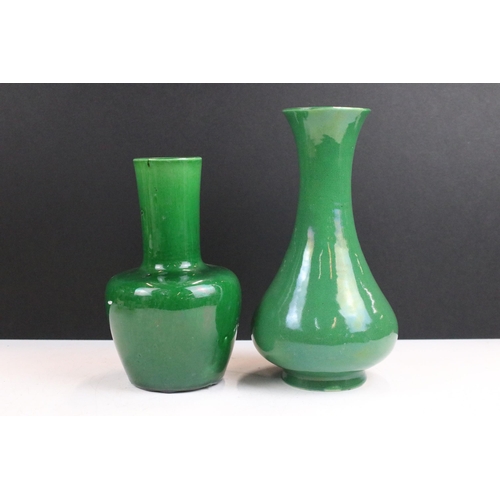 40 - Two green Japanese vases, one marked Japan to base, Tallest, 21cm, together with two hand painted dr... 