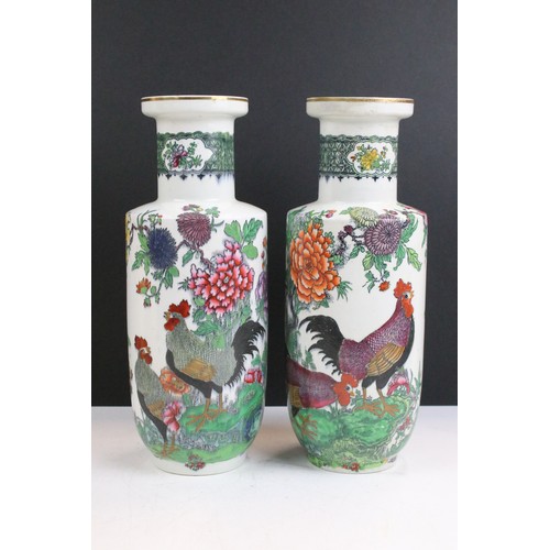 24 - Pair of vintage Carlton Ware oriental style chicken rooster vases, H 27cm together with Carlton ware... 