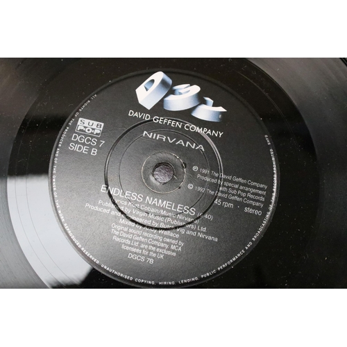 325 - Vinyl - 4 Nirvana UK pressing 7” singles to include: Smells Like Teen Spirit (DGCS 5), Come As You A... 