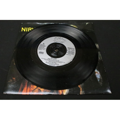 325 - Vinyl - 4 Nirvana UK pressing 7” singles to include: Smells Like Teen Spirit (DGCS 5), Come As You A... 