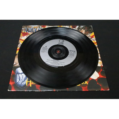 325 - Vinyl - 4 Nirvana UK pressing 7” singles to include: Smells Like Teen Spirit (DGCS 5), Come As You A... 