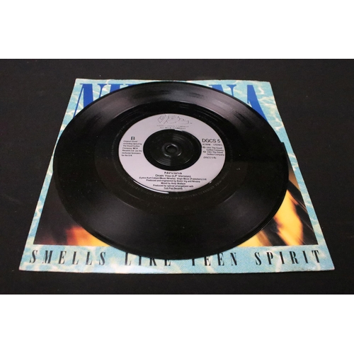 325 - Vinyl - 4 Nirvana UK pressing 7” singles to include: Smells Like Teen Spirit (DGCS 5), Come As You A... 