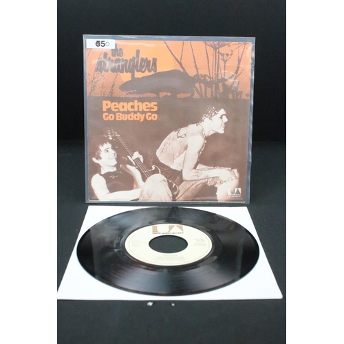 1006 - Vinyl - 2 The Stranglers original foreign pressing 7” singles to include: Peaches / Go Buddy Go (Uni... 