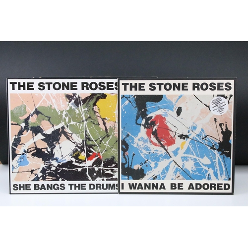 214 - Vinyl - One album and 9 original 12” by The Stone Roses to include: The Stone Roses (Silvertone Reco... 