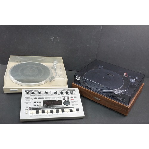 1398 - Hi-Fi - 2 Pioneer belt driven turntables to include a PL-12D and a PL-514 along with a Roland MC303